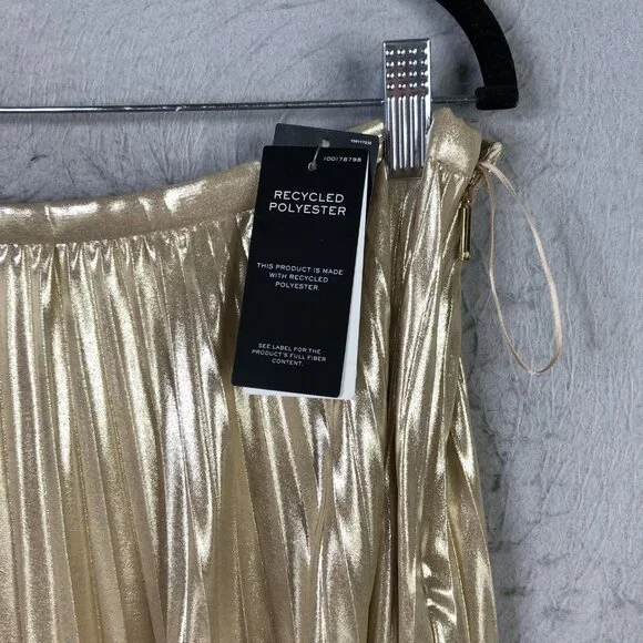 Lauren Ralph Lauren Skirt Womens 14 Gold Metallic Pleated Midi Party Formal - Picture 11 of 16